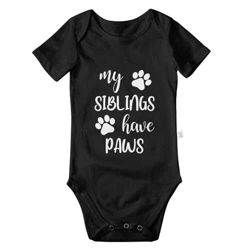 Image of Eorjuek My Siblings Have Paws Bodysuits, Infant Boy Girl Newborn Cotton Romper Short Sleeve Jumpsuit Outfits 0-24 Months