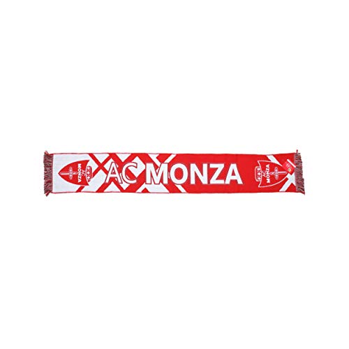 Made in Italy AC MONZA Sciarpa Ufficiale, Grafica incrociata con Accenti a Contrasto e Scritta AC MONZA, Lavorazione a Maglia Jacquard, Acrilico, Rosso, Bianco, Taglia unica