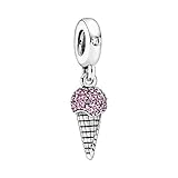 Bellestory Colgante de plata de ley con forma de cono de helado de pavé, colgante de cristal para pulsera europea, Metal Esmalte,