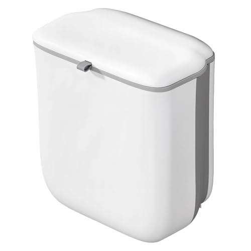 Itoyx Under Sink Bin for Kitchen, Foldable Hanging Trash Bin, Car Trash Can, White Kitchen Bin with Sliding Sealing Lid, Under Counter Waste Solution, Space-saving