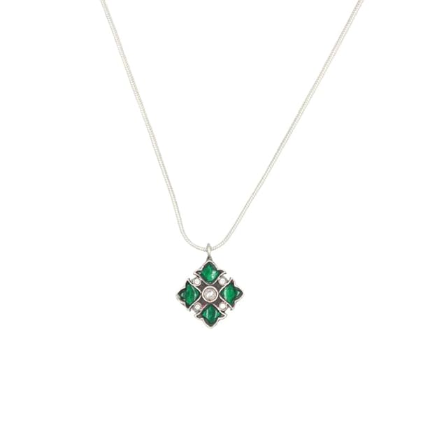 Sangeeta Boochra 925 Silver Green Hydro Pendant with chain|Fine Jewellery for Women & Girls | Certificate of Authenticity and 925 Stamp | Handcrafted