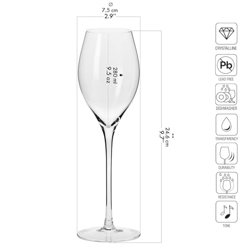 Krosno Large Prosecco Champagne Sparkling Wine Glasses Flutes | Set of 6 | 280 ML | Harmony Collection | Perfect for Home, Restaurants and Parties | Dishwasher Safe - Image 3