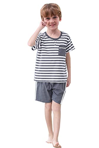 BYX SweetLeisure Big Boys Pajamas Set Soft Cotton Striped Tops with Shorts Pants Kids 8-16 Years2