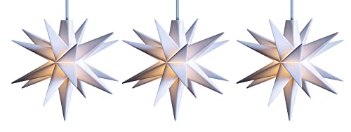 Novaliv 3x LED Dekosterne Klein 12cm WEISS mit Batteriefach für 3 AA Batterien 6h Timerfunktion (1,5m Kabel) Weihnachtsdeko Kinderzimmer Batterie 3D Stern 18 Zackig Leuchtstern LED Lichterkette