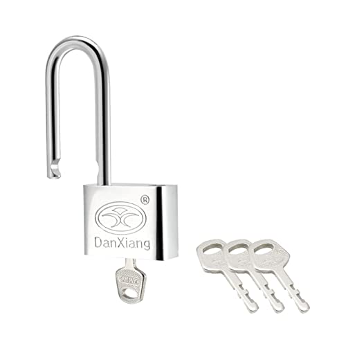 M METERXITY Stainless Steel Padlock, Garden Long Shackle Locks, Keyed Different & Chrome Finish