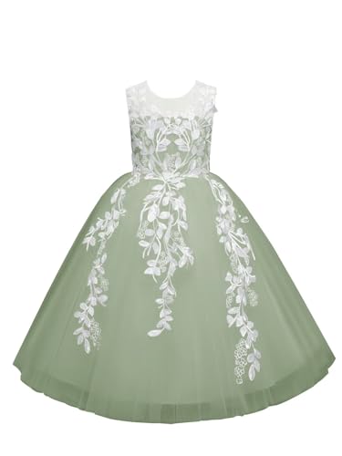 Lace Applique Flower Girl Dress Wedding Tulle Bow Knot Ball Gowns Crew Neck Sleeveless First Communion Long Dress