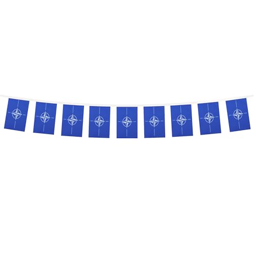 Image of AZ FLAG NATO 6 meters BUNTING Flag 20 flags 9'' x 6'' - North Atlantic Treaty Organization STRING flags 15 x 21 cm