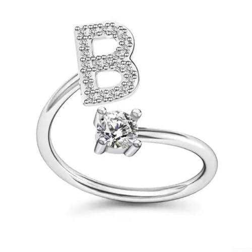 Anillo ajustable a base de cobre con 26 letras giratorias para ortografía personalizada y aspecto minimalista de joyería (B)