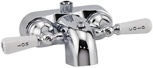 Chrome Clawfoot Add-A-Shower Bathcock Diverter Faucet - Porcelain Lever Handles and Ceramic Disc Cartridges