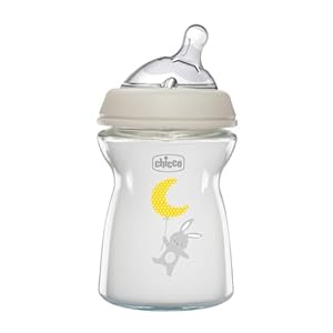 Chicco Natural Feeling Anti-Kolik Babyflasche für 0+ Monate, 250 ml, mit Weichem Silikonsauger und Doppelventil, Natürliches und Instinktives Gefühl beim Saugen, Glasflasche