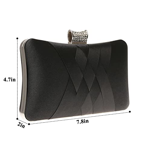 Fashion Womens Jane Satin Diamante Clutch Rhinestone Evening Bridal Prom Party Handbag Crossbody Purse Chain Bag - Image 3