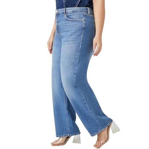Plus Size Wide Leg Jeans for Women High Waist High Stretchy Extra Full Length Denim Jeans Pants Blue2