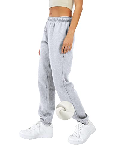 Automet Women’s Winter Casual Baggy Fleece Lined Sweatpants Fashion High Waisted Joggers Pants Athletic Clothes With Pockets Grey #TOP2