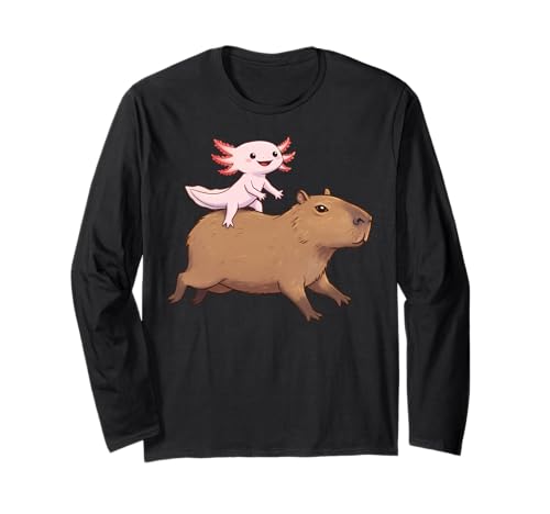 Divertente Kawaii Axolotl e Capybara Amante Bambini Ragazze Uomini Donne Maglia a Manica