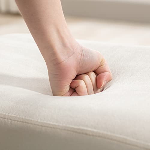 Rivova Modern Accent Chair, Upholstered Arm Chair Velvet Fabric Single Sofa Chair With Ottoman Foot Rest For Living Room, Lounge, Cream #TOP3