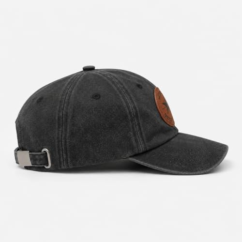 Image of Dad Hat for Men, Washed Cotton Baseball Cap with Brown Leather Patch, Adjustable