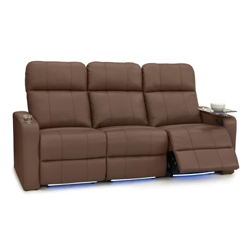 Image of Seatcraft Monterey Home Theater Seating Tobacco Row of 3 Sofa | Italian Leather, Wall Hugger, Zero Gravity, Powered Headrest, Power Recline, Zero Gap, USB charging