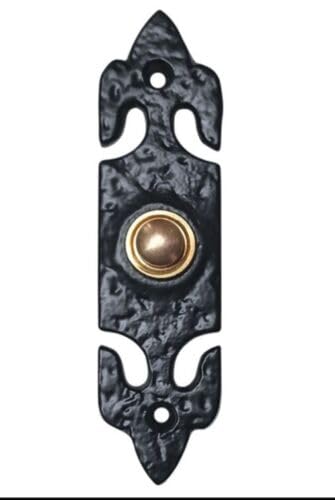 Fleur De LYS Black and Brass Cast Iron Front Door Bell Push Antique Style