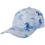 Sportlich schickes Cap / Base Cap aus luftig leichtem Gewebe in einem hellen Blau / Violett Ton mit kleinen Pferden Allover im Farbverlauf, mit leicht gerundetem Schirm, am Hinterkopf in der Weite zu regulieren, für Kids / Teens von dem Mützenprofi aus Chemnitz MAXIMO. 
