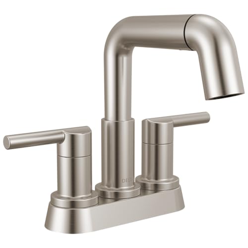Delta Nicoli Centerset Brushed Nickel Bathroom Faucet with Sprayer, 4 Inch 3 Hole Bathroom Sink Faucet with Pull Out Sprayer, Push-Pop Drain, Stainless 25849LF-SSPD by DELTA - Used condition - US$76.55