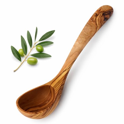 Louche en Bois d'Olivier Naturel - Ustensile de Cuisine Artisanal et Durable - 30 cm