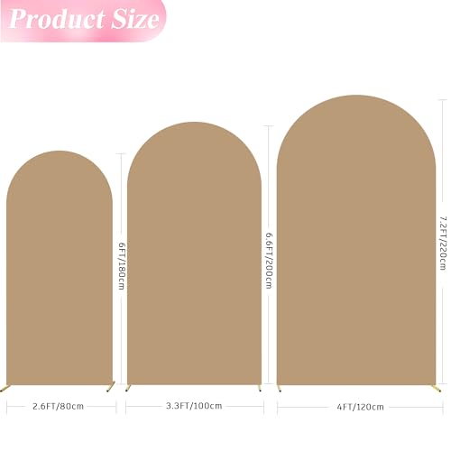 Image of Wokceer Wedding Arch Backdrop Cover (7.2FT, 6.6FT, 6FT) Set of 3 Spandex Fitted Wedding Arch Stand Covers for Round Top Chiara Backdrop Stands Cover for Birthday Party Ceremony Decor Khaki