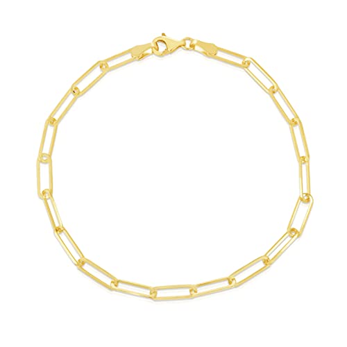 Floreo 14k Yellow Gold 3.5mm or 4mm Solid Paperclip Link Chain Bracelet - Main Image