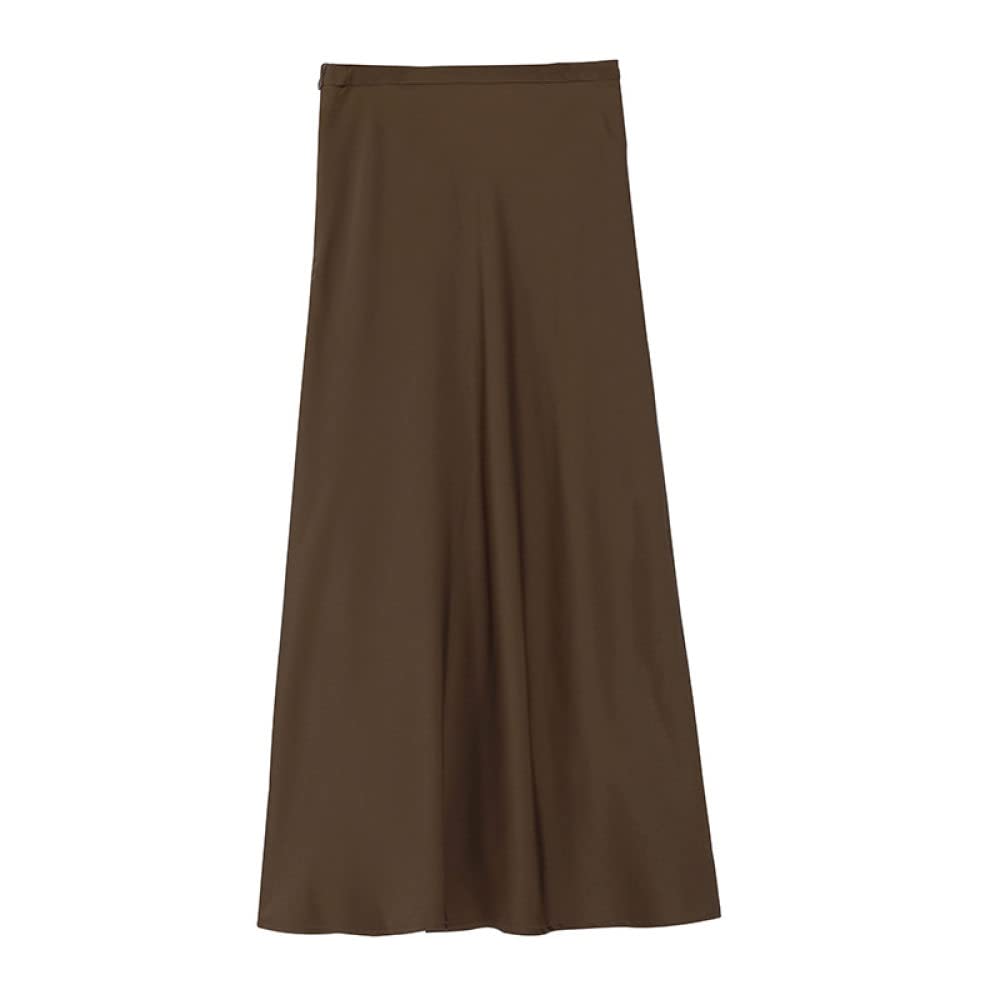 OZEO Rock Damen,Eleganter Midirock Aus Satin Für Damen, Braun, Hohe Taille, Faltenrock In A-Linie, Mit Reißverschluss, Sommer, Leicht, Gerafft, Einfach, Lange Röcke Für Mädchen, Damen, Xs