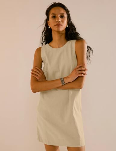 Image of VIUTIL Womens Summer Linen Mini Dress Boat Neck Low Back Sleeveless Tank Dresses with Pockets 2026 Vacation Outfits