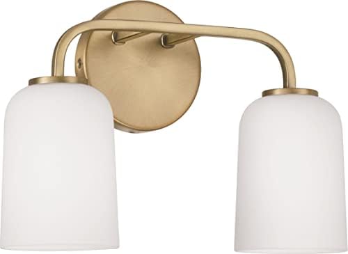 HomePlace Lighting 148821AD-542 Lawson Transitional Soft White Glass Bell Vanity Light for Bathroom, 2-Light 200 Total Watts, 10" H x 14" W, Brass