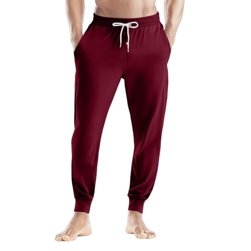 Men Pj Pants, Cotton Pajama Lightweight Soft Lounge With Pockets Sleep Bottoms Purple Pajamas Fall Fashion Pjs Pants Red Striped (XXL, Wine)