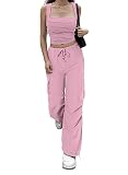 Allytok Parachute Pants for Women Y2K Fashion 2023 Baggy Cargo Pants with Pockets Streetwear Drawstr