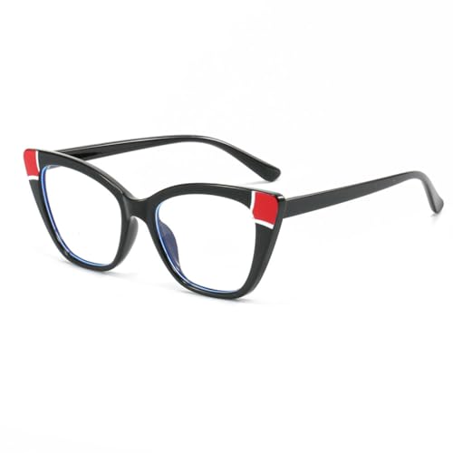 Cadre de lunettes rétro LVTFCO œil de chat bicolore noir rouge avec verres miroirs plats