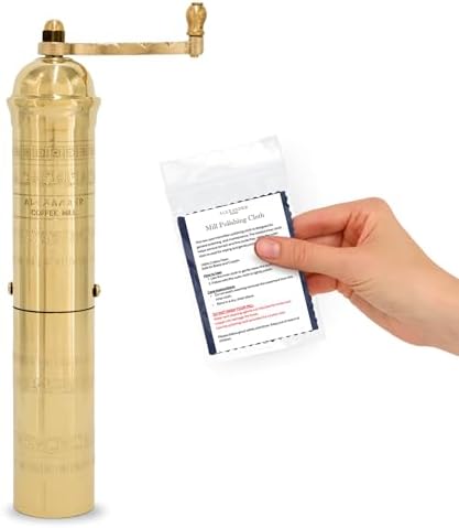 Original Greek Coffee Mill, 10.5-Inch Brass – European Manual Coffee Grinder, Refillable, with Polishing Cloth - Thumbnail 2