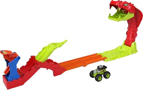 Hot Wheels Monster Trucks Toy Playset, Snake Slam Takedown Track Set with Exclusive 1:64 Scale Bone Shaker Toy Vehicle, Includes Track