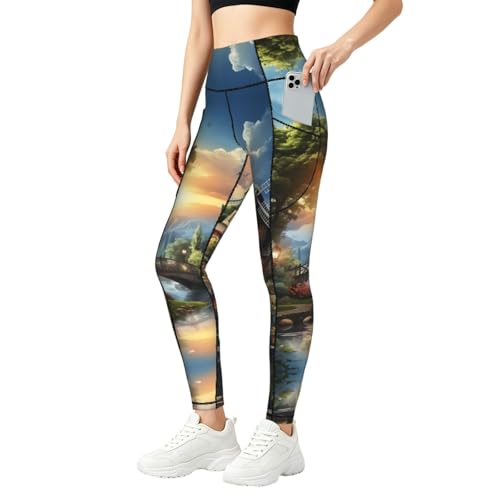 Ropa climática leggings con estampado de molino de viento para mujer activos