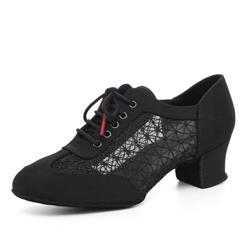 Uonpie Latein Salsa Tanzschuhe Damen Schwarz Geschlossen Schnürschuhe Training Tanzschuhe Dance Schuhe Damen Elegant,40EU