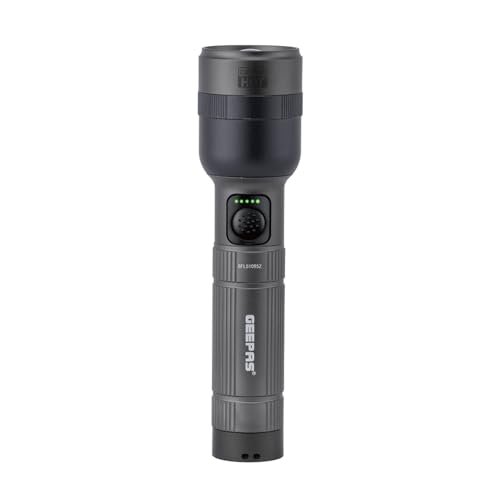 GEEPAS Zoomable LED Flashlight | 1500 Lumen Super Bright Powerful 3000mAh Battery Indicator Type-C Rechargeable | 10H Runtime 4 Modes | Pocket Size Torch for Camping Hiking Emergency Power Cuts 20W