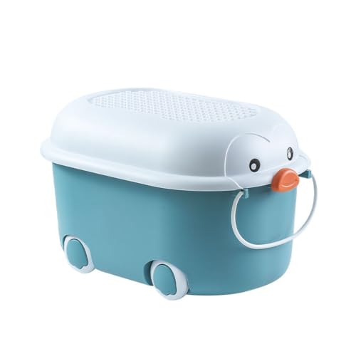 Image of Baby Bucket Multipurpose Storage Box with Wheels | Children's Toy Storage Box | Pulley Plastic Case Storage Container -Green -(52 x 33 x 29 cm)