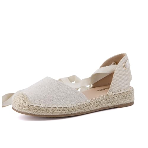 CUSHIONAIRE Talisa Espadrilles for Women, Closed Toe Wedge Sandal with Elastic Ankle Strap and Jute Wrapped Sole, BEIGE 8.5 by CUSHIONAIRE - Used condition - Image 9