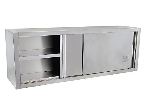 Beeketal 'BWS180' Gastro Küchen Wandhängeschrank aus Edelstahl mit auf Rollen gelagerte Schiebetüren, Hängeschrank mit fest verbautem Einlegeboden - Außenabmessungen (L/B/H): ca. 1800 x 400 x 650 mm