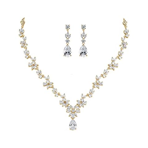 SNORSO 18k Gold Plated Bridal Necklace and Earrings Set Cover