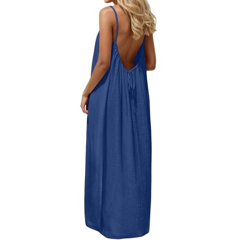 ATALRPOU Women's Solid Color Backless Cami Dresses for Women Open Back House-Dress Sleeveless Beach Vacation Clothes Backless Maxi Dress Pregnancy Outfits