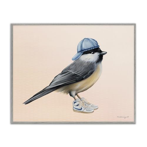 Hip Chickadee Bird Trendy Sneaker, 24 x 30 Inch Framed Giclée Print