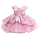 Cosplay Life Elegant Flower Dress for Girls Young Adults Fashion Bow Flower Waistline Kids Party Festival Ages 2-6 Years Old (Onion, 6yrs)