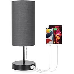 Lampara De Mesa X2 Aigostar Lampara de Mesa con 2 Puertos de Carga USB, Lamparas de Mesita de Noche con Interruptor de Tracción, Base de Metal, Lámpara Escritorio Vintage para Sala de Estar, Dormitorio, Oficina