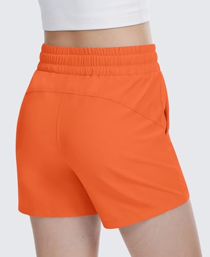 DOCUMO Girls Athletic Shorts with Pockets, Quick Dry Running Shorts for Kids Teen Girls Workout Gym Sports Shorts (Orange,Small) — view 2