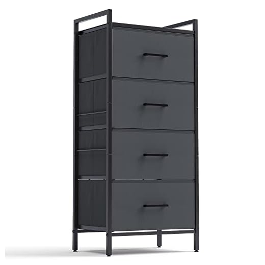 LINSY HOME 4 Drawer Dresser for Bedroom, Tall Dressers Storage Drawers, Tower Organizer Unit for Hallway, Entryway, Closets, Sturdy Steel Frame, Wood Top