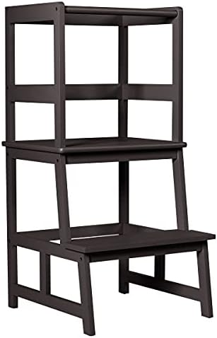 Maxmass Toddler Kitchen Helper, Kids Standing Stool with Safety Rail, Children Learning Tower for Kitchen Counter (Brown)