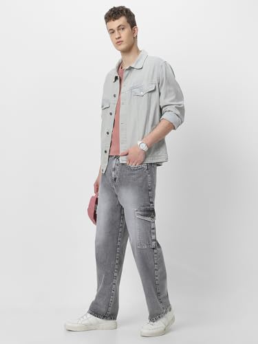 Image of Neostreak Men's Loose Baggy Fit Washed Cargo Jeans with 6 Pockets Non-Stretchable